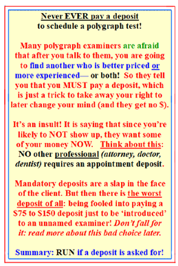 Never pay a polygraph deposit